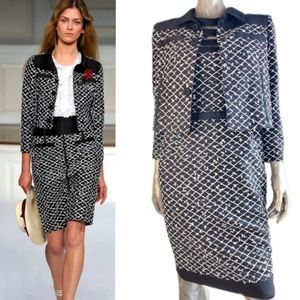 $4,500 OSCAR DE LA RENTA BLK WHT TWEED JACKET DRESS SUIT 6